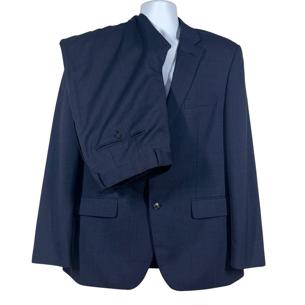 Jos A Bank Two Piece Suit Size 42R Drop 6 Navy Blue 100% Wool Structured